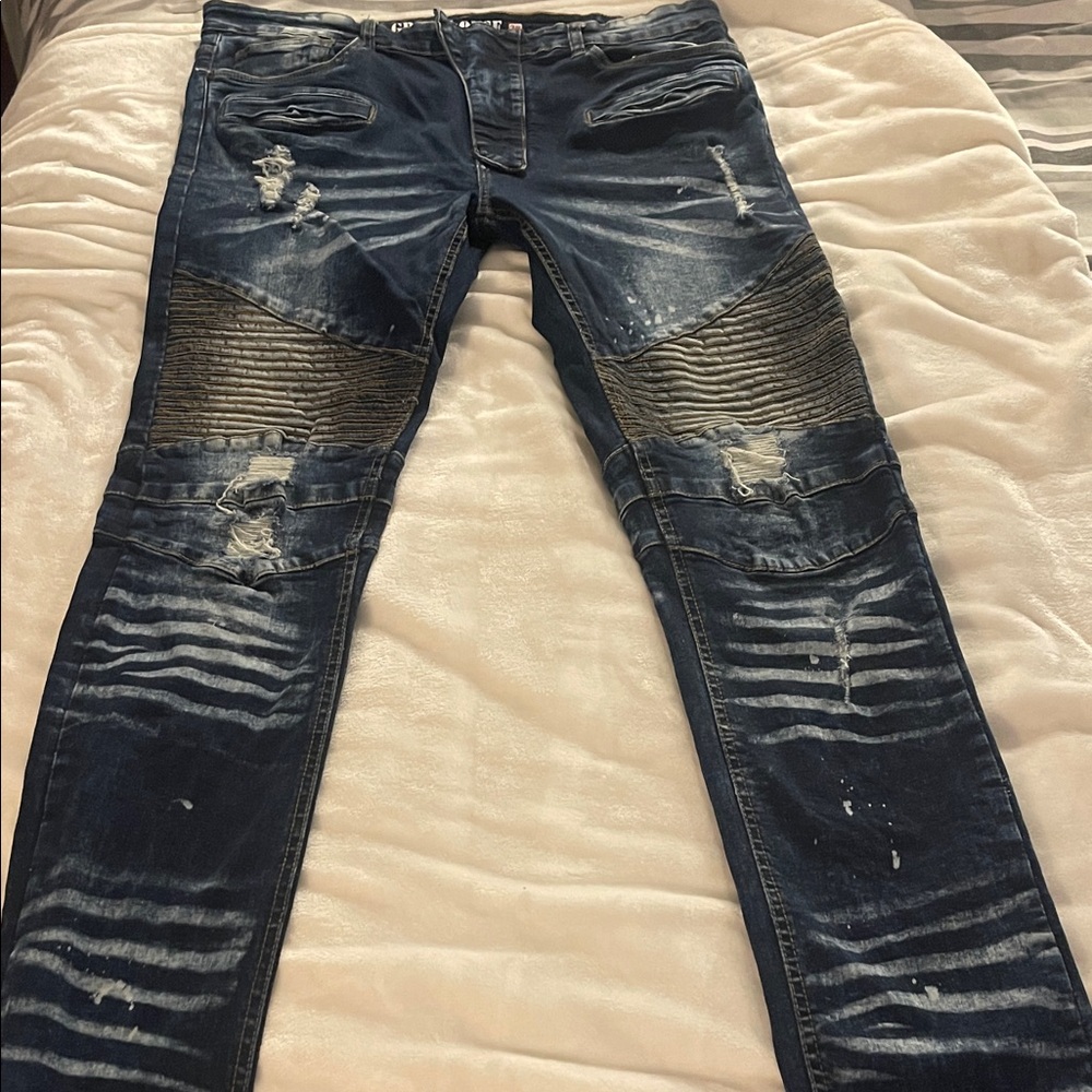 Men's Edgy Distressed Skinny Jeans - Dark Blue